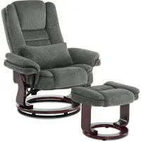 MCombo Fauteuil relax avec fonction chaise longue, pivotant à 360°, avec pouf, jusqu'à 120 Kg Fauteuil TV pour salon, avec coussin & poche latérale, fauteuil de lecture Confortable, 9099 (Tissu gris)