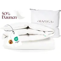 Maxiga couette d'hiver 135x200cm, 2500g, 50% duvet, 50% petites plumes de duvet, couette chaude à cassettes, 100% coton, hypoallergénique