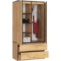 BDW , Armoire 2 portes, 2 tiroirs, 180x90x51 cm, chêne Craft