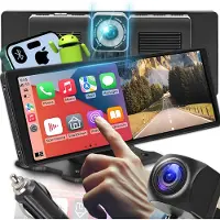 Retoo Écran portable 10 pouces pour voiture avec caméra avant 2K, Apple CarPlay, Android Auto et caméra de recul 1080p - Écran de voiture, accessoires automobiles