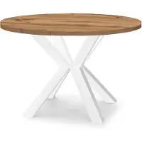 Dekori.Interiors Table ronde à rallonges pour salle à manger RAL avec pieds en bois, style loft, industriel, diamètre : 110 / 210 cm, couleur : chêne wotan / blanc