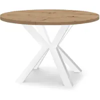Dekori.Interiors Table ronde à rallonges pour salle à manger RAL avec pieds en bois, style loft, industriel, diamètre : 100 / 150 cm, couleur : chêne Artisan / blanc