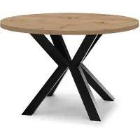 Dekori.Interiors Table ronde à rallonges pour salle à manger RAL avec pieds en bois, style loft, industriel, diamètre : 110 / 160 cm, couleur : chêne Artisan / noir