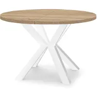 Dekori.Interiors Table extensible ronde Dekori pour salle à manger ou salon, style industriel, couleur chêne Sonoma/blanc, diamètre : 120/220 cm