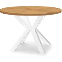 Dekori.Interiors Table ronde à rallonges pour salle à manger RAL avec pieds en bois, style loft, industriel, diamètre : 90 / 190 cm, couleur : chêne Lancelot / blanc