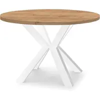 Dekori.Interiors Table extensible ronde Dekori pour salle à manger ou salon, style industriel et loft, couleur chêne "Craft Gold" et blanc, diamètre : 120 / 220 cm
