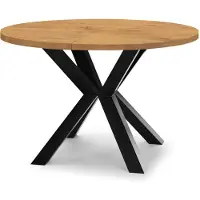 Dekori.Interiors Table ronde à rallonges pour salle à manger RAL avec pieds en bois, style loft, industriel, diamètre : 100 / 200 cm, couleur : chêne Lancelot / noir