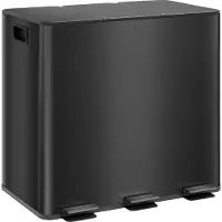 HOMCOM Poubelle 3 x 15 L, poubelle à pédale avec couvercle, pédale et seau intérieur en acier inoxydable