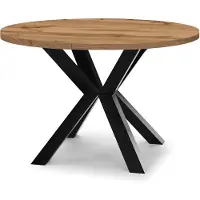 Dekori.Interiors Table ronde extensible pour salle à manger RAL avec pieds en bois, style loft, industriel, diamètre : 120 / 220 cm, couleur : chêne wotan / noir