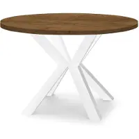 Dekori.Interiors Table ronde à rallonges pour salle à manger RAL avec pieds en bois, style loft, industriel, diamètre : 120 / 220 cm, Couleur : Chêne Lefkas / Blanc