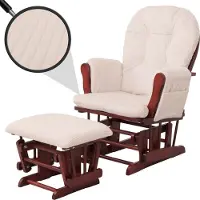 Mendler Fauteuil relax HWC-C76, fauteuil à bascule Fauteuil oscillant avec pouf Tissu Velours 320g/m² Öko-Tex crème Bâti foncé