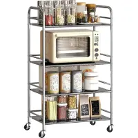 HOMCOM Desserte cuisine, chariot de service à 4 niveaux en acier inoxydable 201 avec 4 étagères et poignées, chariot de rangement à roulettes pour salon, bureau, cuisine, 60 x 35 x 100 cm, argenté