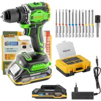 Procraft Perceuse-visseuse sans fil PA18Pro2-1B-C 20 V 30 Nm sans balais + 1 batterie 2,0 Ah + chargeur + jeu de 13 embouts + mallette