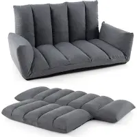 Costway Canapé de sol avec dossier et accoudoirs réglables en 5 positions, fauteuil de salon pliable, fauteuil de sol avec assise rembourrée, fauteuil de relaxation gris