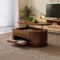 MODFU Table basse avec plateau relevable, réglable en hauteur, avec étagère coulissante et finition aspect noyer pour le salon