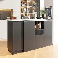 MODFU Table Bar en MDF - Pivotante 360° avec Étagères et Rangement, Îlot de Cuisine Multifonction Design en L 210x30x100,9 cm, Noir