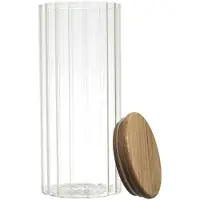 HowHomely | Bocal de conservation - ARNO - 1100 ml - Transparent - Avec couvercle en acacia - Organisation élégante de la cuisine