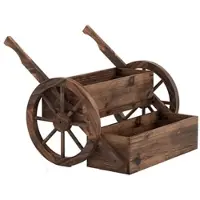Costway Chariot à fleurs en bois, support à fleurs avec 2 roues, poignées et trous de drainage, chariot à plantes, jardinière à 2 niveaux pouvant supporter jusqu'à 10 kg, 54 x 64 x 50 cm