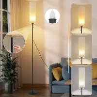 ZMH LED Lampadaire Tissu Lampe à poser Salon Dimmable Lampe à poser Vintage Lampadaire Beige Abat-jour Lampe de salon Interrupteur à cordon Rétro