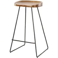 Furnlux Classic Tabouret de bar FURNLUX en bois d'acacia et noir 37 cm / Couleur principale : marron / Dimensions : 37 x 71 x 29 cm