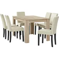 En.casa [] Table de salle à manger en chêne clair avec 6 chaises en similicuir crème rembourrées 140x90 Groupe de salle à manger