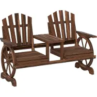 Outsunny Banc de jardin 2 places en bois, résistant aux intempéries Banc avec trou pour parasol Carbonisé