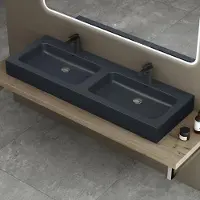 Doporro Double Lavabo à Poser Gris Noir Mat 140cm Vasque pour 2 Lave Mains pour Salle de Bains 140x48x13 Colossum830
