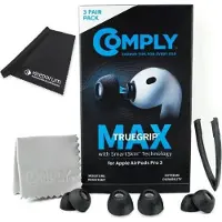 Comply Bouchons d'oreille TrueGrip MAX pour AirPods Pro 3, noir, taille M, avec chiffon