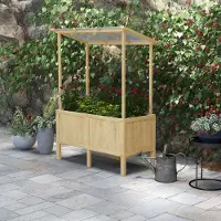 SUGIFT Bordure surélevée avec toit en polycarbonate, jardinière de culture précoce en bois de sapin, doublure en tissu non tissé, bois naturel | 110 x 60 x 152 cm | 160 litres | Orifices de drainage