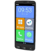 Olympia Smartphone NEO+ pour seniors 5,5 pouces avec bouton d'appel d'urgence, station de recharge, 4G, double SIM, noir