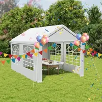 TRMLBE Tente de réception 3x4 m avec toit étanche & parois latérales amovibles Pavillon de jardin stable résistant à l'hiver Tente de jardin en toile PE & tube métallique Tente familiale, Blanc