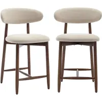 COLAMY Lot de 2 tabourets de bar , tabourets de comptoir modernes avec assise confortable en tissu et structure en bois, pour îlot de cuisine ou comptoir de bar, couleur beige