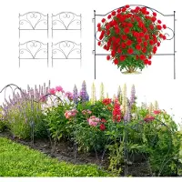 Relaxdays Bordure de parterre , lot de 5, métal, H x L : 45 x 50 cm, bordure à enfoncer, clôture décorative pour parterres et pelouses, noir
