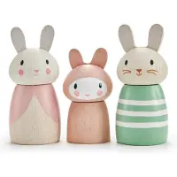 Tender Leaf Toys Poupées Tender Leaf - Famille de lapins en bois Figurines de jeu Maison de poupées