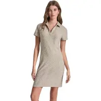 DKNY Logo Jacquard Split Neck Polo Short Sleeve Dress Beige S Femme
