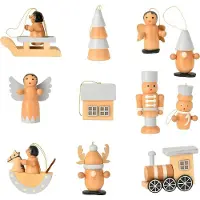 Home Styling Collection Set d'ornements de Noël en bois, 12 pièces