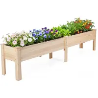 Costway Jardinière surélevée , bac à fleurs surélevé avec 2 compartiments de plantation, plateaux amovibles et trous de drainage. Bac à fleurs en bois de sapin, 240 x 43,5 x 51,5 cm, aspect naturel