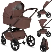 Lionelo Ensemble poussette 3 en 1 Freya avec coque i-Size, nacelle et poussette canne jusqu'à 22 kg, pliable, suspension, siège XXL, indice de protection solaire UPF 50+, marron