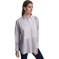 DKNY Pleat Front Tuxedo Long Sleeve Shirt Blanc M Femme