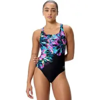 Speedo Female Placement Printed Powerback Swimsuit Noir UK 38 Femme