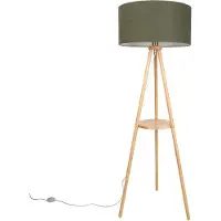 QAZQA Lampadaire trépied en bois avec abat-jour vert 50cm - Lou