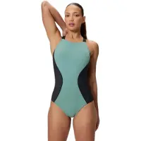 Speedo Sculpture High Neck Contour Swimsuit Vert UK 38 Femme