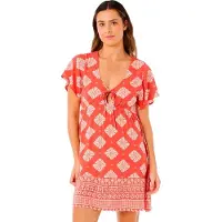 Rip Curl Ventura Tiered Short Sleeve Short Dress Orange XS Femme