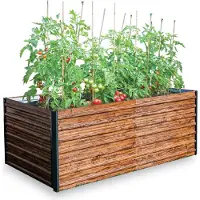 STREND PRO Carré potager Garden, 200x100x77cm, design bois 3D, métal, surélevé