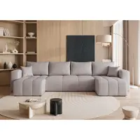 Idohome – canapé d'angle moderne en U avec fonction couchage et surpiqûres, ensemble de canapés, canapé-lit, PEDRO U - Couleur gris clair Manila 15
