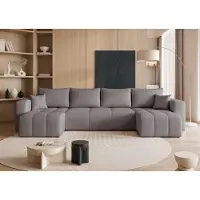 Idohome – canapé d'angle moderne en U avec fonction couchage et surpiqûres, ensemble de canapés, canapé, canapé-lit, PEDRO U - couleur Gris Manille 16