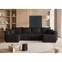 Idohome – canapé d'angle moderne en U avec fonction couchage et surpiqûres, ensemble de canapés, canapé, canapé-lit, PEDRO U - Couleur Noir Manila 18