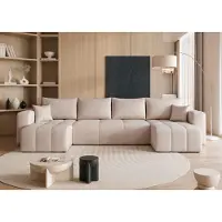 Idohome – canapé d'angle moderne en U avec fonction couchage et surpiqûres, ensemble de canapés, canapé, canapé-lit, PEDRO U - couleur Beige Manila 02