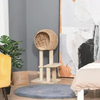 SUGIFT Arbre à chat 100 cm, arbre à chat avec niche, balle, sisal, peluche, beige | 48 x 40 x 100 cm | Panneaux MDF | pour chats de taille moyenne