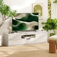 SUGIFT Meuble TV bas blanc brillant, meuble TV, MDF, 3 étagères, 1 tiroir | 160 x 38 x 43 cm | jusqu'à 65 pouces | capacité de charge 90 kg